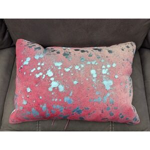 Spotted Cowhide Pink Pillow with Blue Metallic Leather 18x13